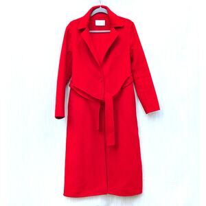 Claudie Pierlot Red Wool Single-breasted Belted Midi Long Coat, size Fr36/S